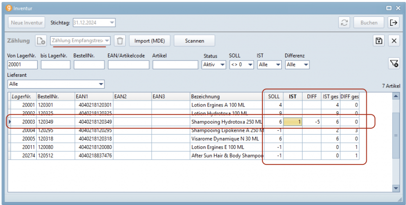 Inventurdialog: Spalten bei mehreren Inventurzählungen Inventurdialog: Spalten bei mehreren Inventurzählungen