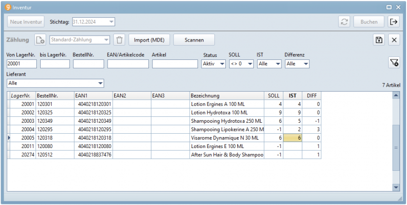Artikelliste nach Import (MDE) Artikelliste nach Import (MDE)