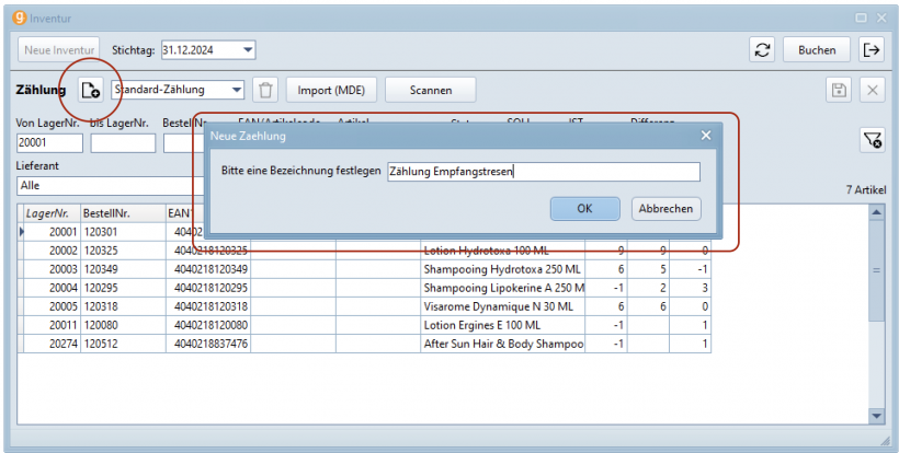 Neue Inventurzählung hinzufügen Neue Inventurzählung hinzufügen
