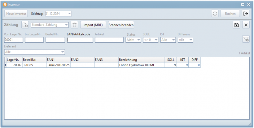 Inventurdialog Ergebnis nach Scan Inventurdialog Ergebnis nach Scan