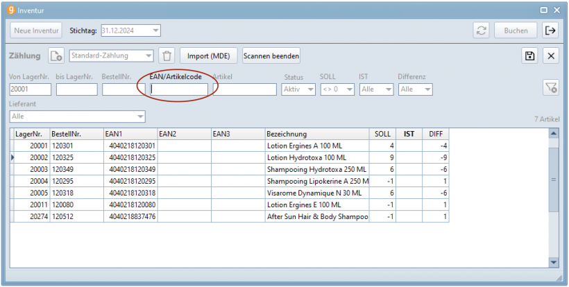 Inventurdialog im Scan-Modus Inventurdialog im Scan-Modus