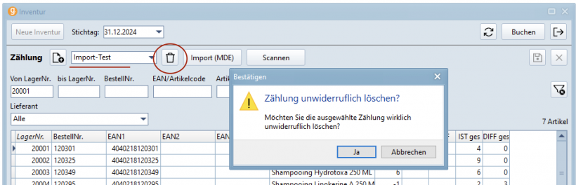 Inventurzählung löschen Inventurzählung löschen