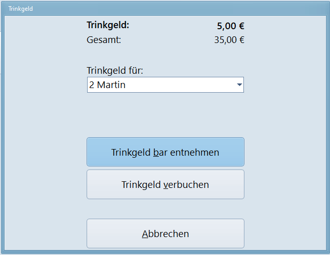 Abfrage zur Trinkgeldhandhabung Abfrage zur Trinkgeldhandhabung