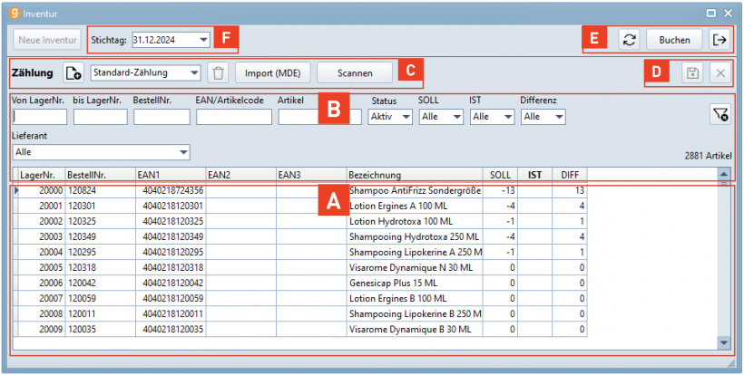 Übersicht Inventurdialog Übersicht Inventurdialog