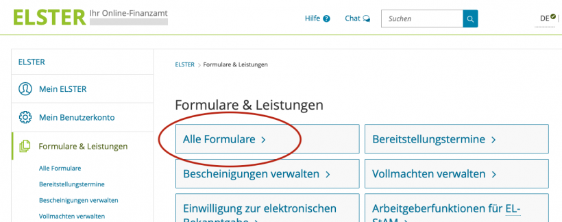 ELSTER Formularauswahl ELSTER Formularauswahl