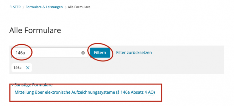 ELSTER Formularfilter ELSTER Formularfilter