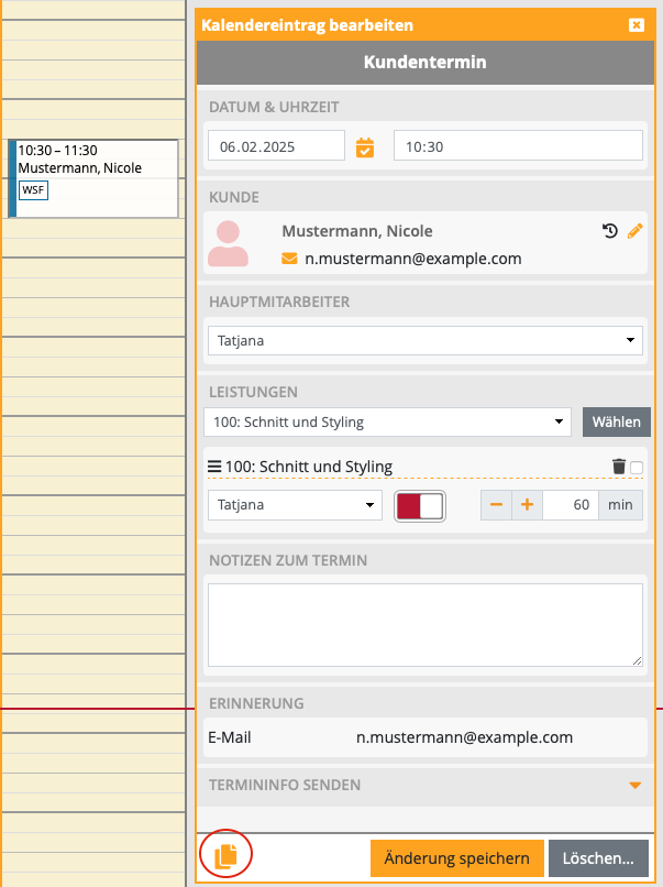 Terminmaske im Kalender mit Kopierfunktion Terminmaske im Kalender mit Kopierfunktion