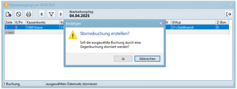 Sicherheitsabfrage Stornobuchung erstellen Sicherheitsabfrage Stornobuchung erstellen