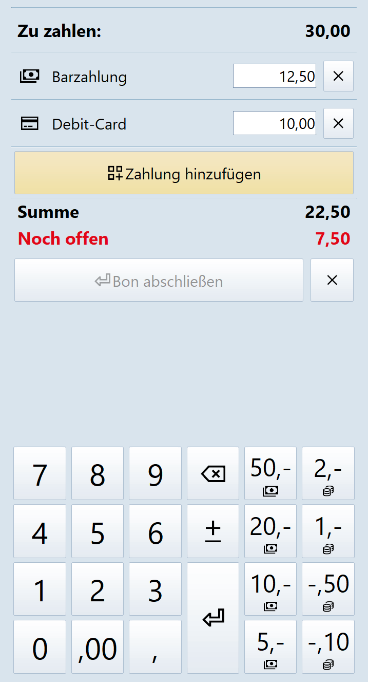 Neuer Zahlungsdialog in Touch-Kasse