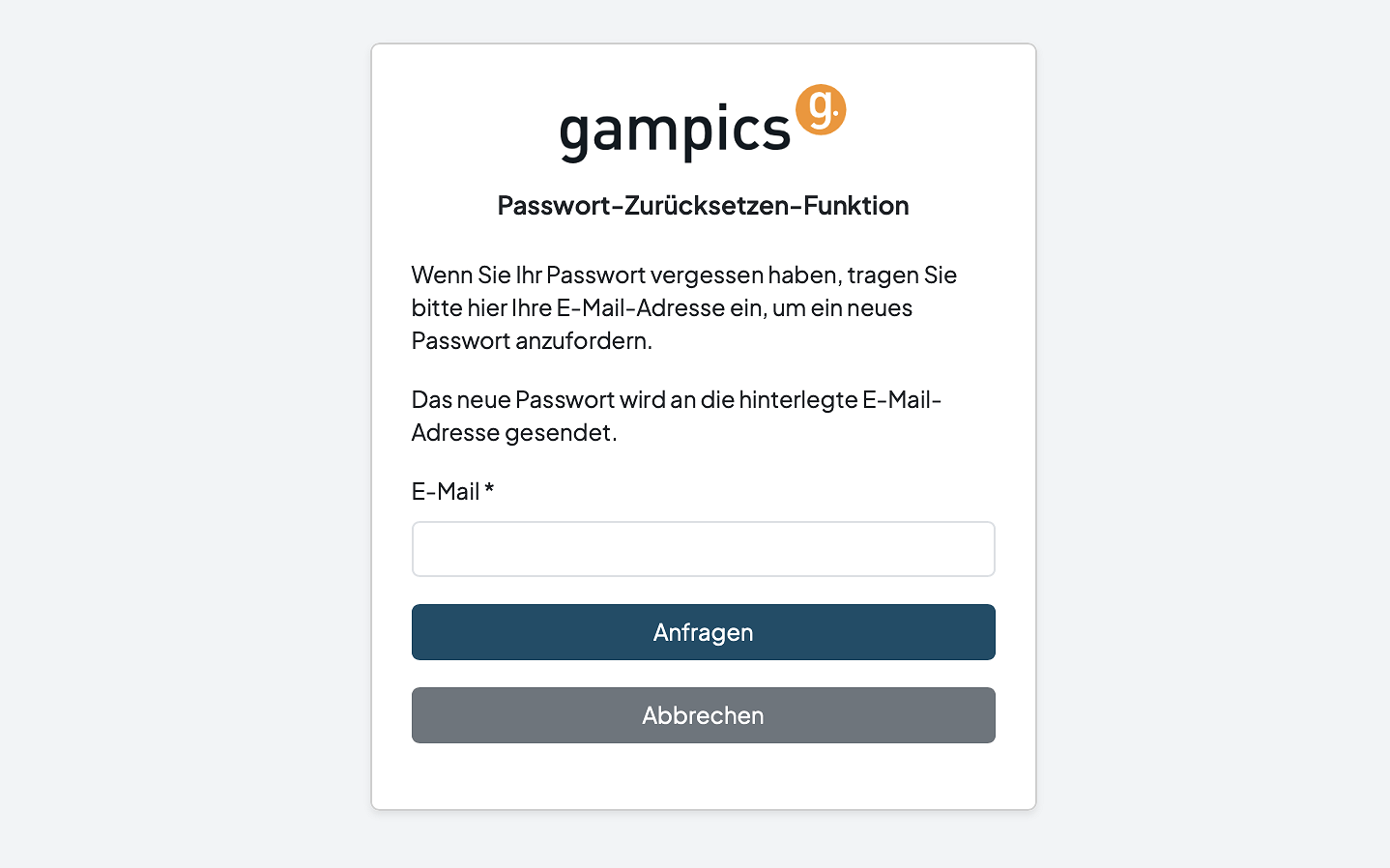 E-Mail-Adresse für Passwort-Zurücksetzung eingeben