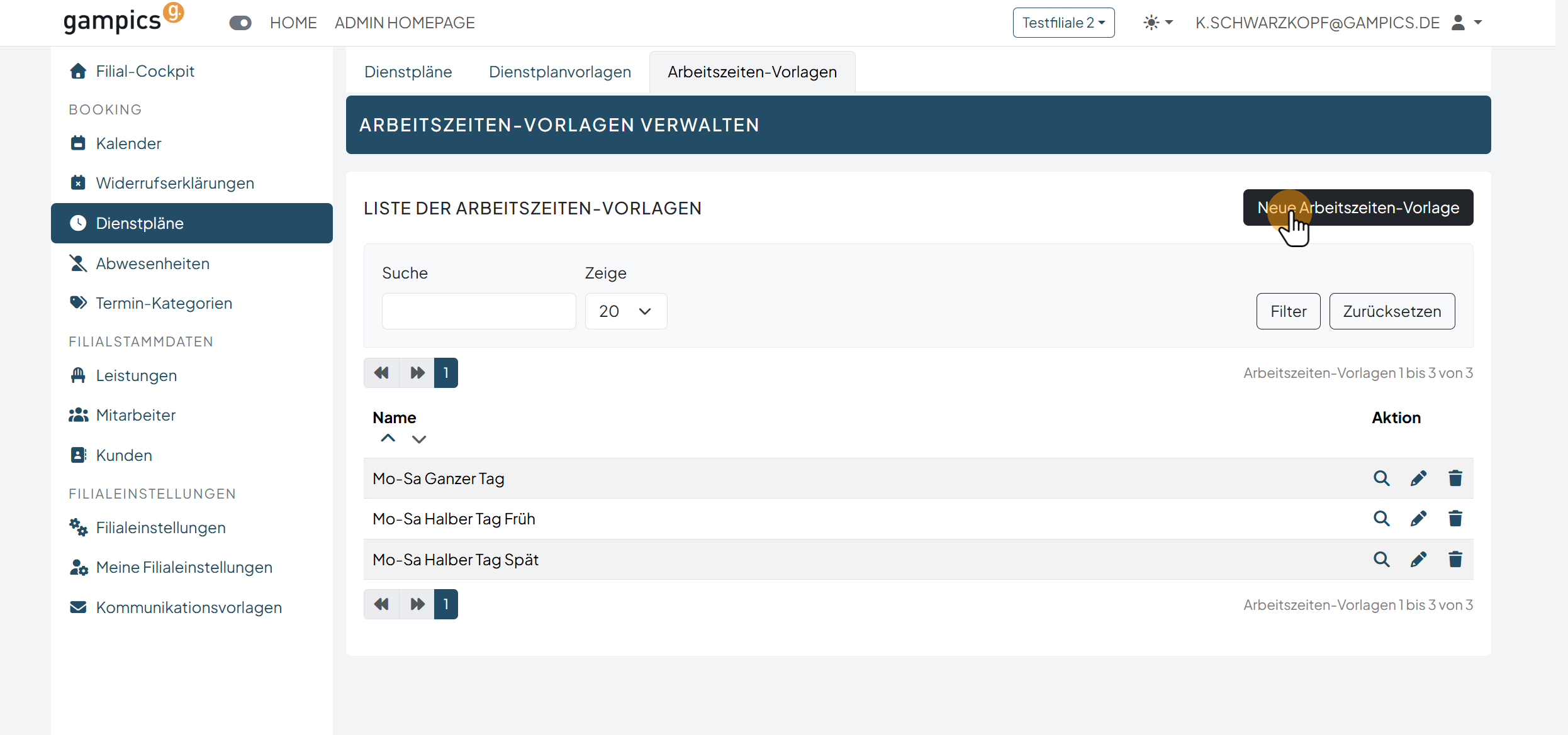 Neue Arbeitszeiten-Vorlage anlegen