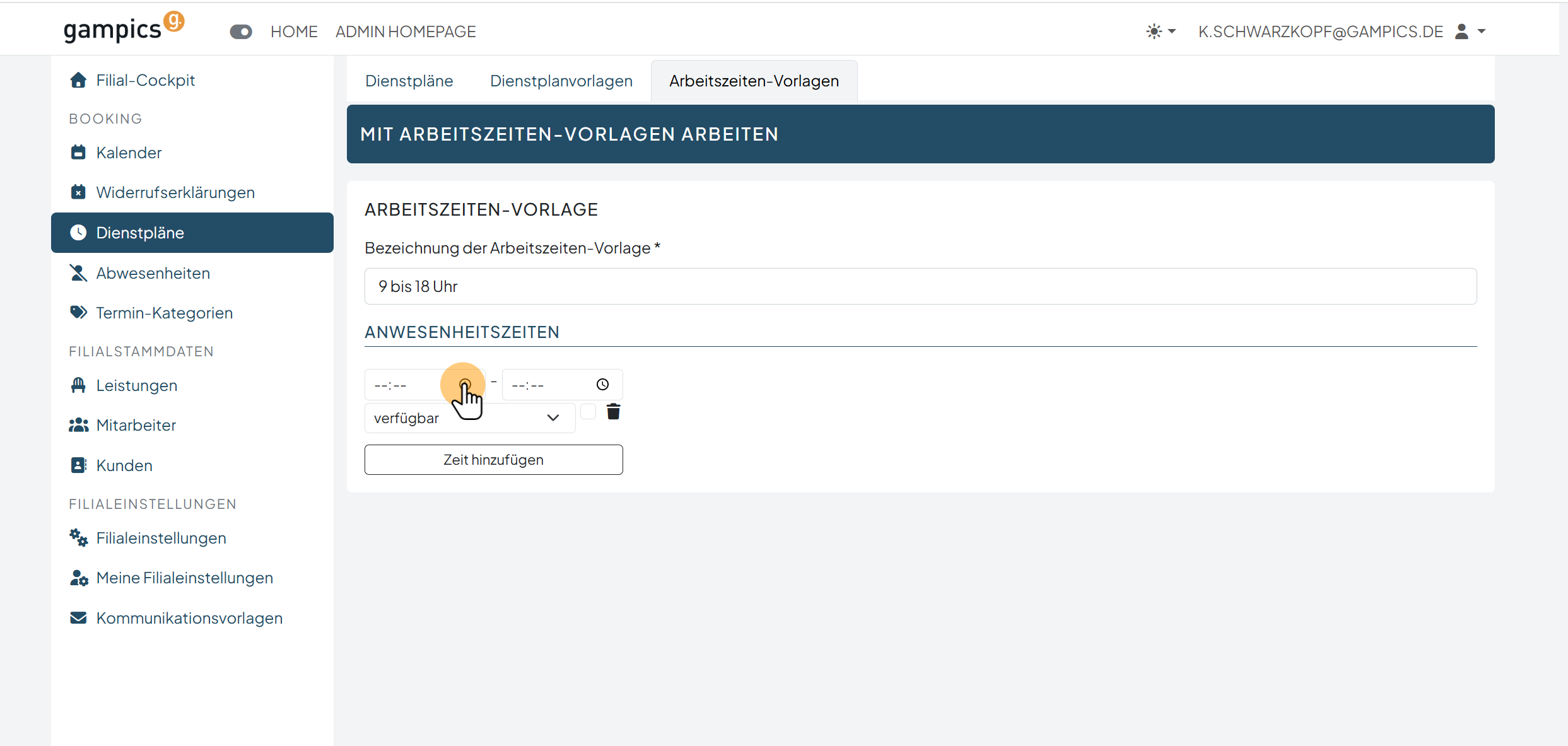 Anwesenheitszeiten festlegen