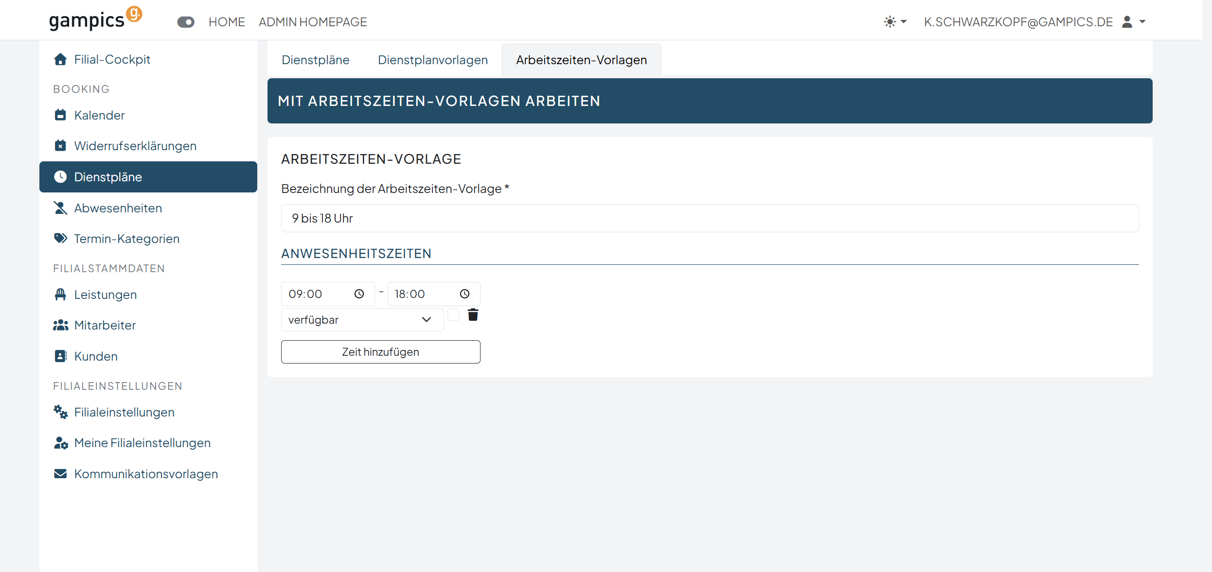 Arbeitszeiten-Vorlage speichern