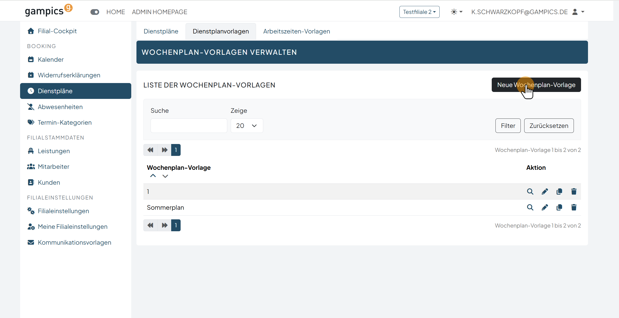 Neue Wochenplan-Vorlage anlegen