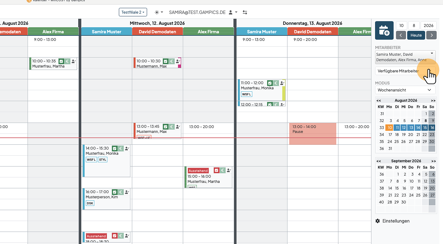 Mitarbeiterauswahl im Kalender