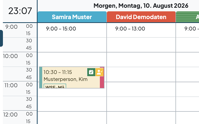 Eingecheckter Kunde im Kalender
