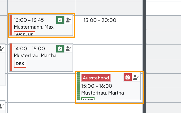 Buchungsstatus eines Termins im Kalender