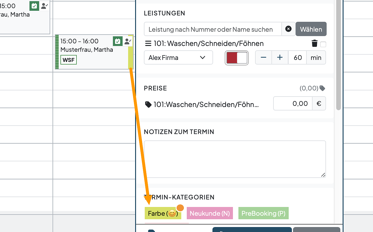 Farbliche Kennzeichnung einer Termin-Kategorie