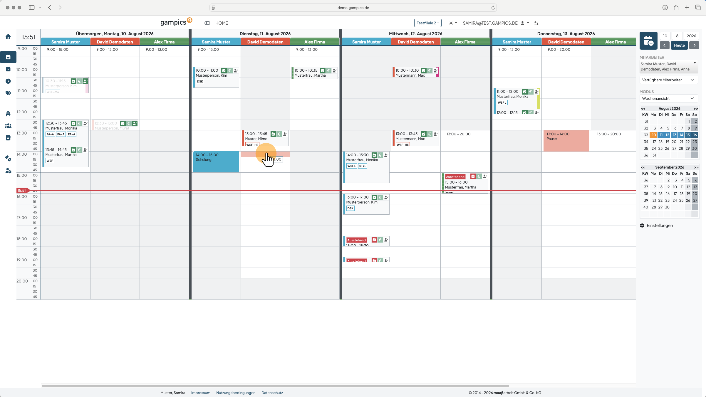 Gewünschte Uhrzeit im Kalender auswählen