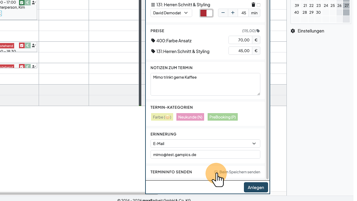 Option Beim Speichern senden aktivieren