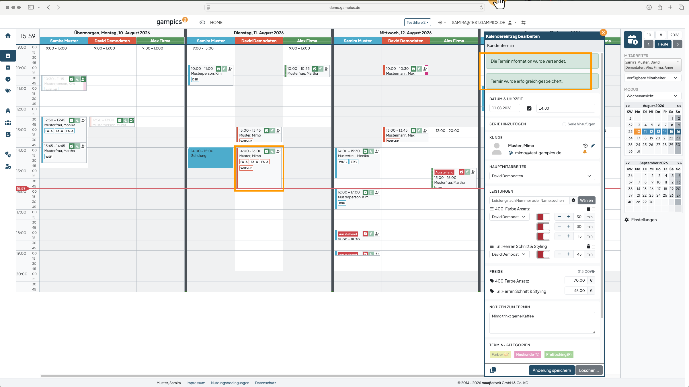 Gespeicherter Termin im Kalender